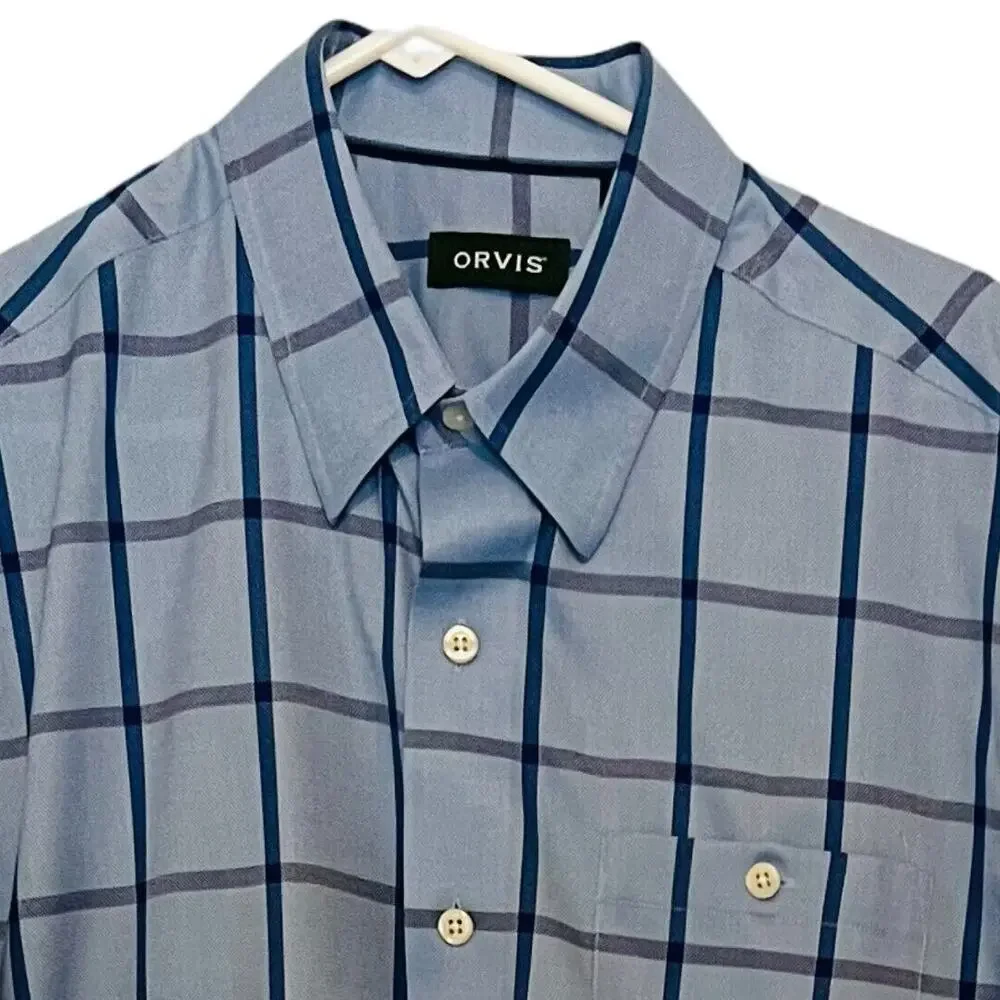 Orvis Mens Long Sleeve Shirt Size L Blue Striped Oxford Button Up Pocket Cotton